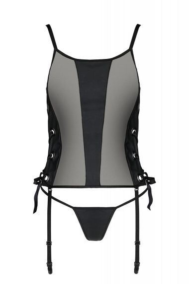 Сетчатый корсет из экокожи Passion MALWIA CORSET 4XL/5XL black, с люверсами и съемными пажами Sex Aura | Зображення 2