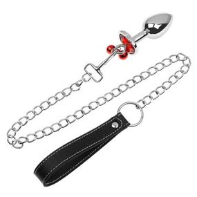 Металлическая анальная пробка с поводком Art of Sex Metal Anal Plug M - 3,3*8,1 (см) – Анальные игрушки