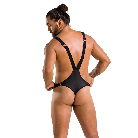 Мужское боди с люверсами Passion 028 HARRY S/M Black, экокожа, на лямках | Зображення 3
