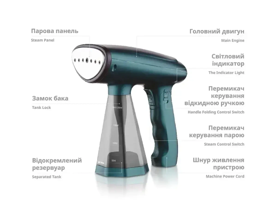 Ручной отпариватель для одежды Bitek BT-1277G 200 мл 1600Вт Парогенератор для глажки одежды Зеленый | Зображення 2