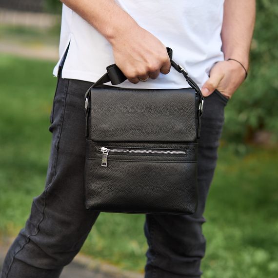 Шкіряна чоловіча сумка-месенджер через плече чорна Tiding Bag 56230 | Зображення 1