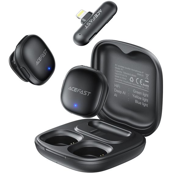Петличний бездротовий мікрофон Acefast R1 Dual-mic Lightning Black | Зображення 2