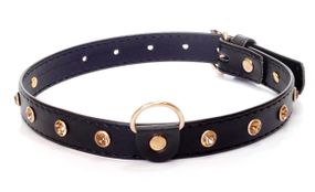 Нашийник зі штучної шкіри з кристалами Fetish Boss Series - Collar Gold Crystal, BS3300116 Sex Aura