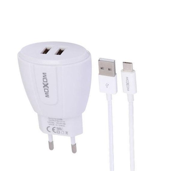 Сетевое зарядное устройство MOXOM 2в1 micro 2USB/2.1A (KH-68)