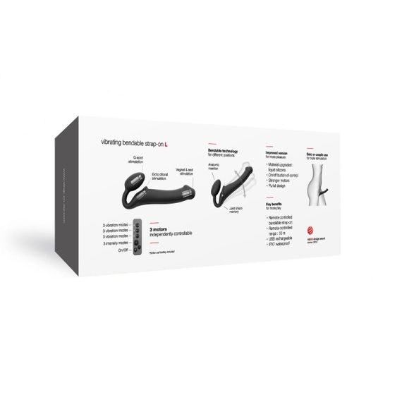 Безремневой страпон с вибрацией Strap-On-Me Vibrating Black L, диаметр 3,7см, пульт ДУ, регулируемый | Зображення 6