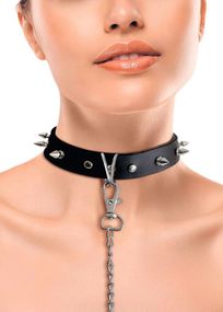 Ошейник с шипами и поводком Art of Sex Collar Spikes and Leash, Черный