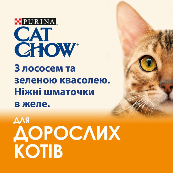 Вологий корм Cat Chow Adult для дорослих котів з лососем та зеленою квасолею. Ніжні шматочки в желе (78х85г) | Зображення 3