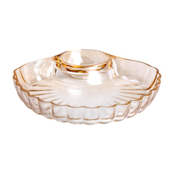 Скляне блюдо із соусником 21х19х3 см тарілка для суші коричнева HP-YH-1