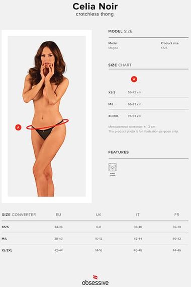 Стринги c разрезом Obsessive Celia Noir otwarte Черные XL/2XL | Зображення 6