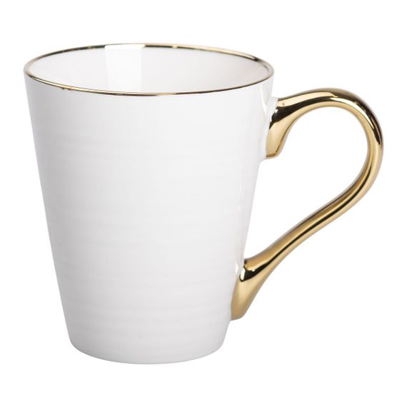 Кружка фарфоровая с золотым ободком и позолоченной ручкой 320 (мл) Белая RX-N240624W