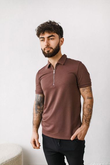 Мужское поло-футболка на пуговицах BD0046 цвет коричневый, размер М