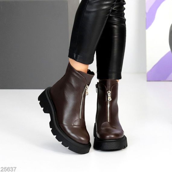 Теплые повседневные кожаные ботинки на молнии цвет Шоколад | Зображення 6