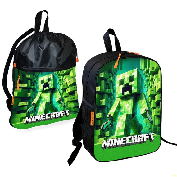 Шкільний рюкзак дитячий Minecraft + Сумка для взуття спортивної форми рюкзак-мішок для хлопчика (01734)