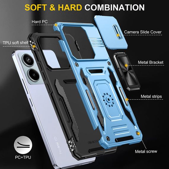 Ударопрочный чехол Camshield Army Ring для Xiaomi Redmi Note 13 4G Голубой / Light Blue | Зображення 5