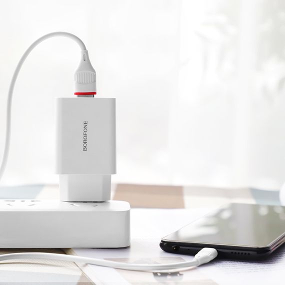 МЗП Borofone BA21A Long journey QC3.0 3A (1USB-A) + кабель USB to MicroUSB Білий | Зображення 3