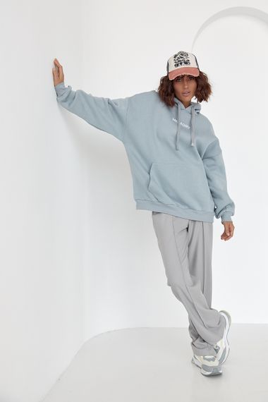 Теплое женское худи oversize с вышивкой Memory серый цвет L | Зображення 8