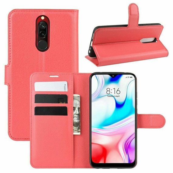 Чохол книжка с карманами для карт на Xiaomi Redmi 8 колір Червоний
