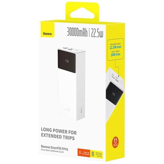 Портативний ЗП Power Bank Baseus EnerFill FP41 PD22.5W 30000 mAh (E0027K) Moon White | Зображення 2