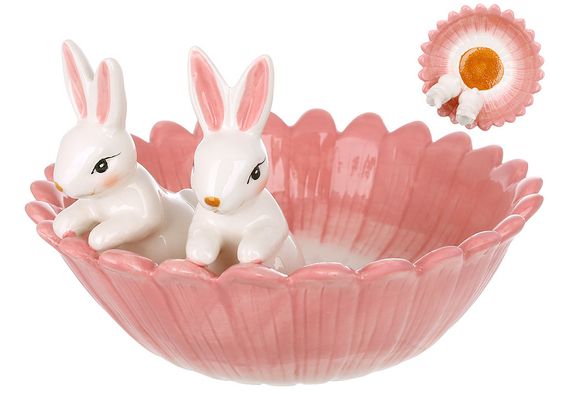 Глибокий керамічний салатник Primavera: Кролики у бутонах, 21 см | Зображення 1
