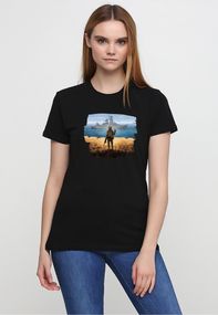 Футболка жіноча чорна з принтом "Марка", 2XL