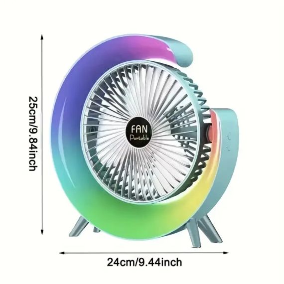 Вентилятор персональний настільний зі світлодіодною підсвіткою, 3 швидкості, нахил 180°, вентилятор на акумуля | Зображення 2