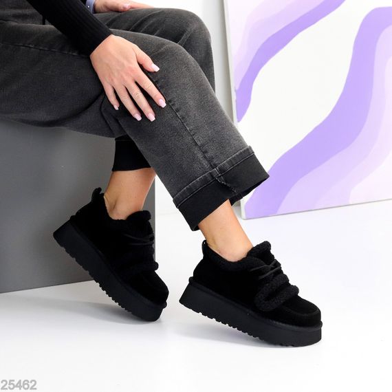 Трендовые теплые замшевые черные кроссовки-угги на липучке | Зображення 5