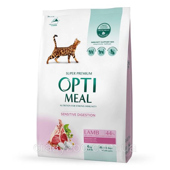Сухий корм для котів з чутливим травленням OptiMeal Sensitive з ягням 4 кг B1841101