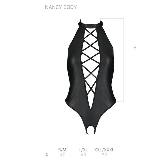 Боді з еко-шкіри з імітацією шнурівки та відкритим доступом Passion NANCY BODY S/M, black | Зображення 4