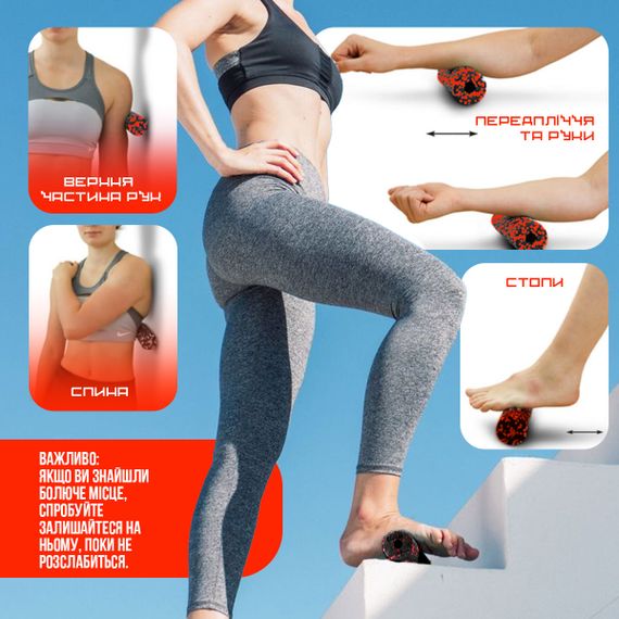 Массажный ролик (роллер) гладкий Паверплей PP-4346 Mini EPP Foam Roller Черно/Красный (15x5,3см.) | Зображення 7
