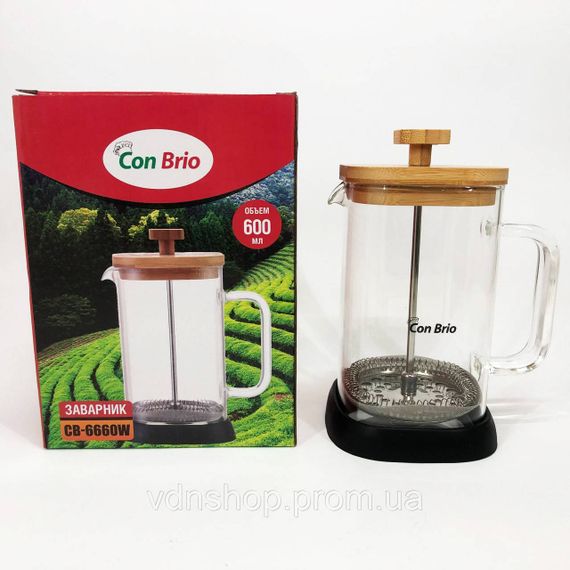 Френч-прес для кухні для сервірування Con Brio 600мл CB-6660W, Заварний чайник скляний з ручкою UC-77 | Зображення 6