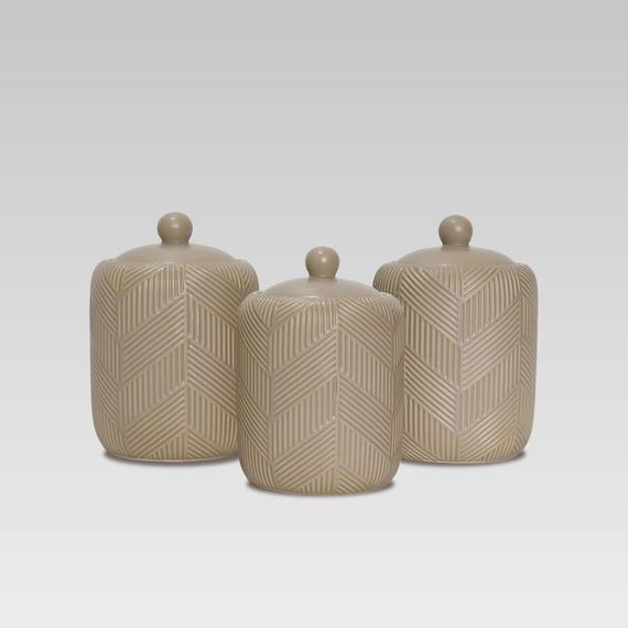 Набор керамических емкостей Maestro MR-20004-03CS Geometry Beige для чая, кофе, сахара, 3 шт