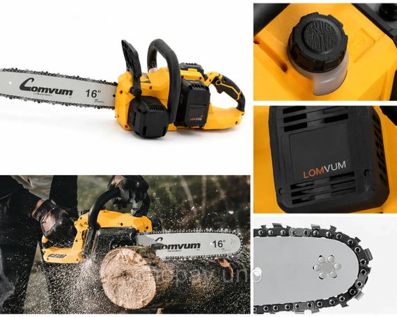 Акумуляторна ланцюгова пила Electric Saw DT-1291 16" з 2 акумуляторами жовта | Зображення 3