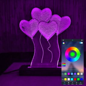 Акриловий світильник-нічник керування з телефона Серця tty-n000780