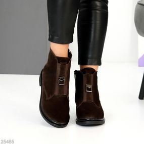 Стильні шоколадні замшеві черевики підйом на гумці низький хід 38