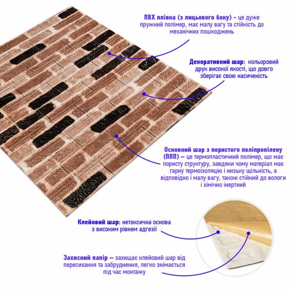 Самоклеюча 3D панель 700х770х3мм Класична цегла (346-3) SW-00001146 | Зображення 1