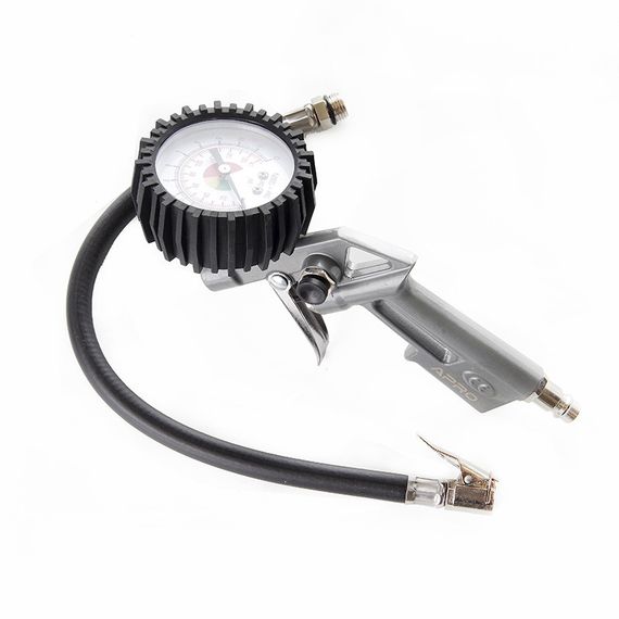 Пістолет для підкачування коліс пневматичний з манометром 85-200л/хв, 12бар (гальванічне покриття) APRO 8500821 | Зображення 1