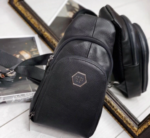 Чоловічі шкіряні сумки слінг Philipp Plein через плече black | Зображення 1