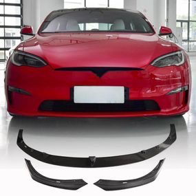 Накладка на передній бампер Lip V2 (2021-2025, Карбон) для Tesla Model S 2012- рр