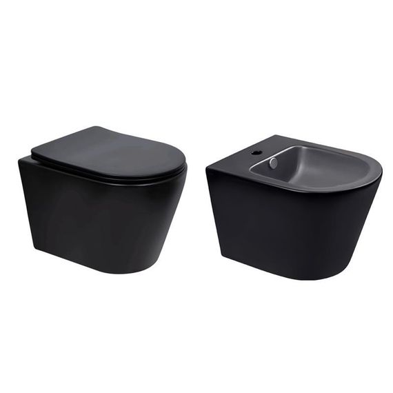 Комплект Qtap Scorpio Matt Black 2 в 1: унитаз подвесной Ultra Quiet QT14332380AMB + биде подвесное QT1455053FMB