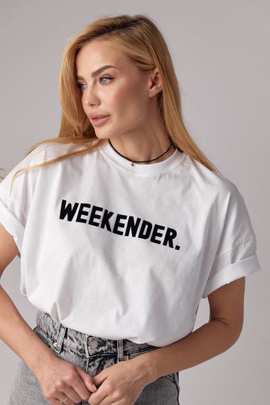Трикотажная футболка с надписью Weekender - белый с черным цвет, M (есть размеры) | Зображення 6