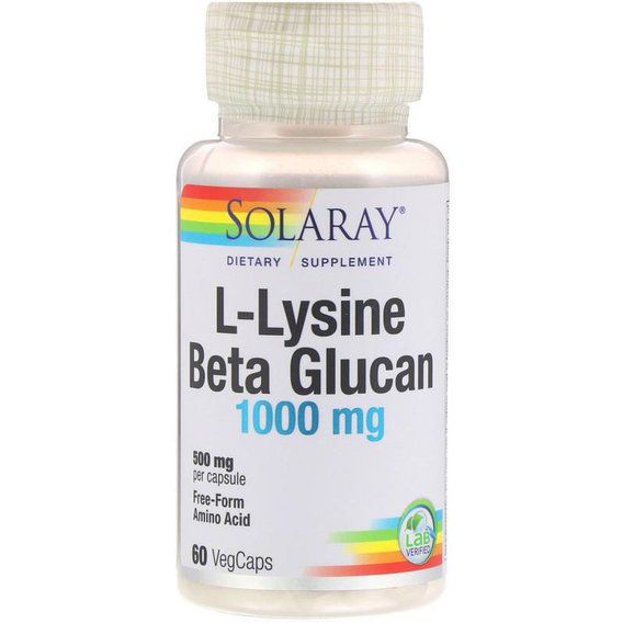 Амінокислота Лізін Solaray L-Lysine & Beta Glucan 1000 mg 60 Veg Caps