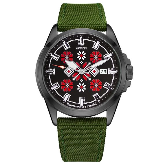 Патріотичний наручний годинник Awarder Embroidery Black-Red Green Automatic 10ATM