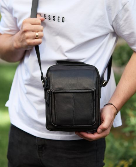 Сумка-барсетка чоловіча через плече шкіряна гладка чорна Tiding Bag TD-55467 | Зображення 1