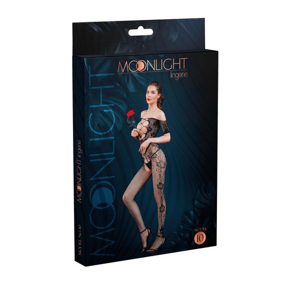 Бодистокинг с доступом Moonlight Model 10, имитация шнуровки, открытые плечи, Черный, One Size, ONE SIZE | Зображення 3