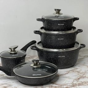 Набор посуды с гранитным антипригарным покрытием BellMax BM-305 из 12 предметов Черный