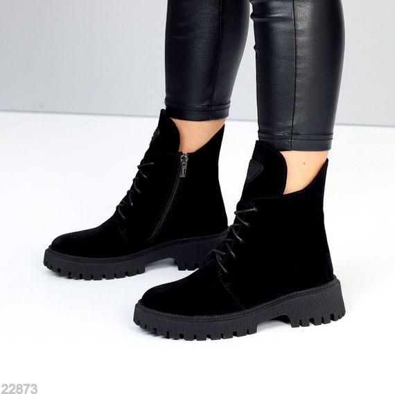 Круті зимові чорні черевики натуральна замша стильний декор | Зображення 7