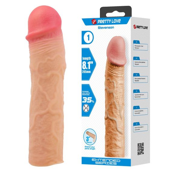 Насадка на член, що подовжує +7.6 см Pretty Love Stevenson реалістична, тілесна, 20.5 х 4.4 см sexstyle | Зображення 1