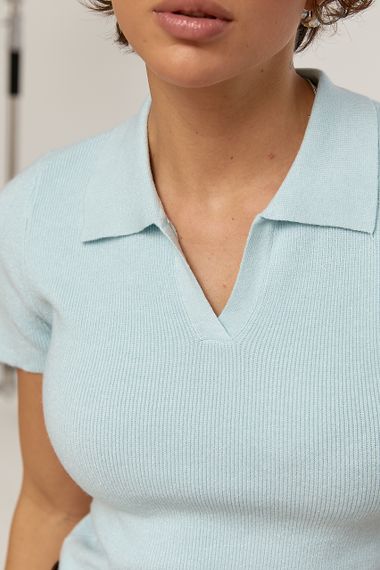 Укорочене в'язане поло - блакитний цвет, ONE SIZE (є розміри) | Зображення 3