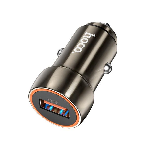 Автомобільний зарядний пристрій HOCO Z46 Blue shield single port QC3.0 car charger Metal Gray