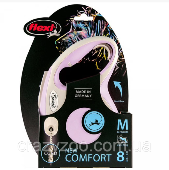 Поводок-рулетка для собак Flexi New Comfort М до 25 кг сиреневый трос 8 м 043103 | Зображення 1